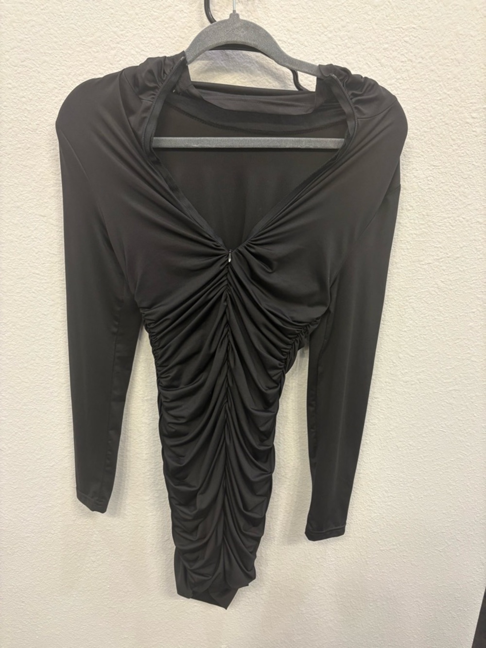 Black Ruched Long Sleeve Bodycon Dress
